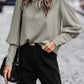 Decorative Button Round Neck Long Sleeve Blouse