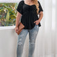 Plus Size Drawstring Sweetheart Neck Babydoll Blouse