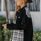 Plaid Pocketed Button Up Denim Jacket