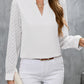 Notched Long Sleeve Blouse