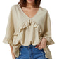 Double Take Ruffled V-Neck Half Sleeve Blouse