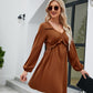 Frill Trim V-Neck Long Sleeve Dress