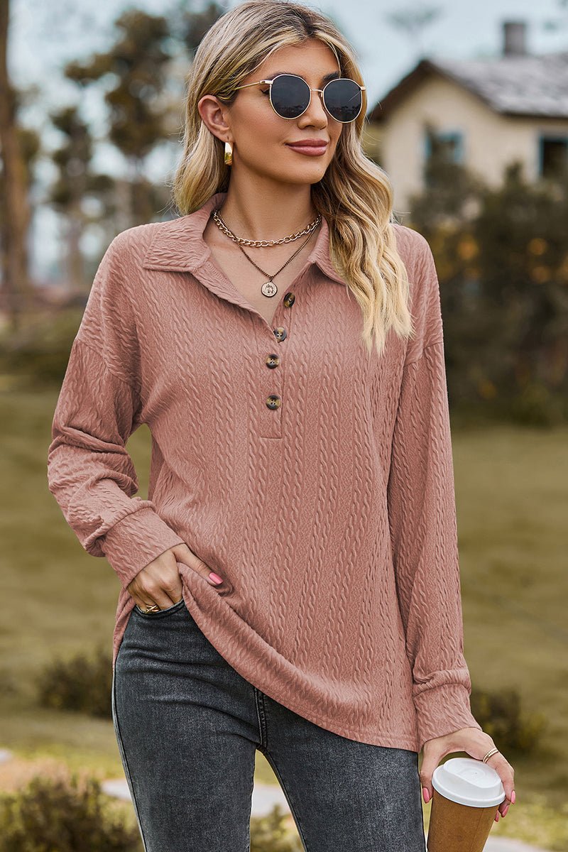 Half Button Dropped Shoulder Blouse