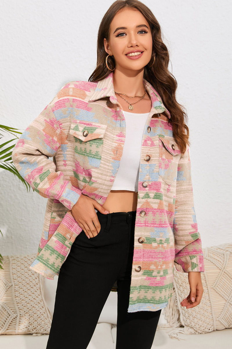 Geometric Button Down Collared Jacket Dusty Pink