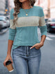 Color Block Round Neck Long Sleeve Top Air Force Blue