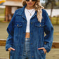 Buttoned Collared Neck Denim Jacket with Pockets