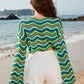 Striped Boat Neck Long Sleeve Cover Up