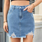 Distressed Raw Hem Denim Skirt