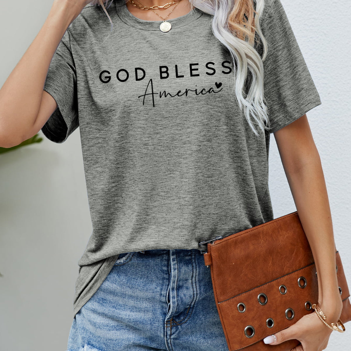 GOD BLESS AMERICA Graphic Short Sleeve Tee Mid Gray