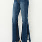 RISEN Full Size High Rise Side Shadow Seam Detail Slit Flare Jeans