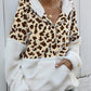 Shiny Leopard Half-Zip Dropped Shoulder Hoodie