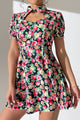 Floral Buttoned Cutout Puff Sleeve Dress Floral