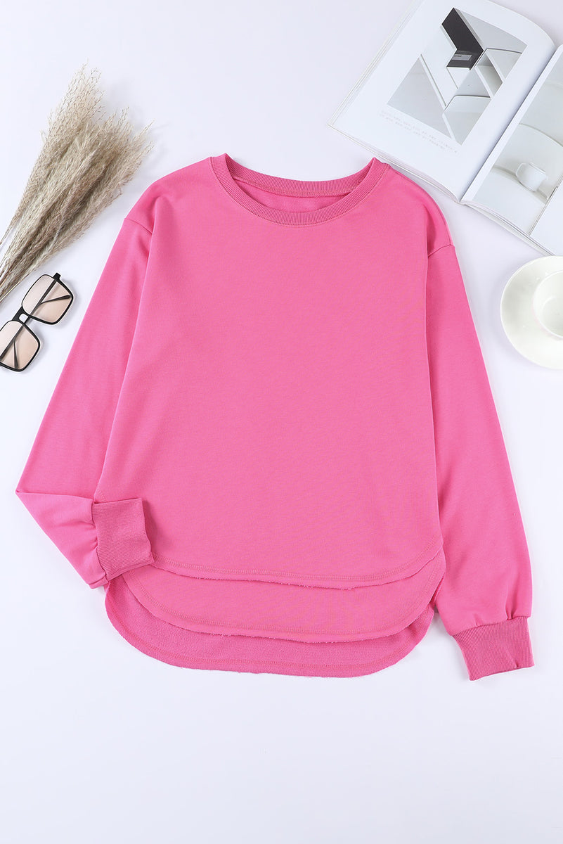 Side Slit Drop Shoulder Sweatshirt Rose Pink