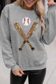 Sequin Baseball Long Sleeve Sweatshirt Gray