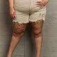 RISEN Katie Full Size High Waisted Distressed Shorts in Sand