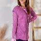 Zenana Washed Half Button Exposed Seam Waffle Top