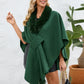 Fuzzy Trim Open Front Poncho