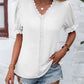 Swiss Dot V-Neck Flounce Sleeve Blouse