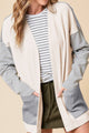 Open Front Long Sleeve Striped Cardigan with Pockets Light Gray