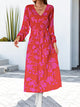 Floral V-Neck Long Sleeve Dress Hot Pink