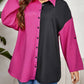 Honey Plus Size Contrast Color Roll-Tap Sleeve Shirt