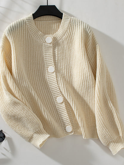 Button Down Long Sleeve Cardigan Cream