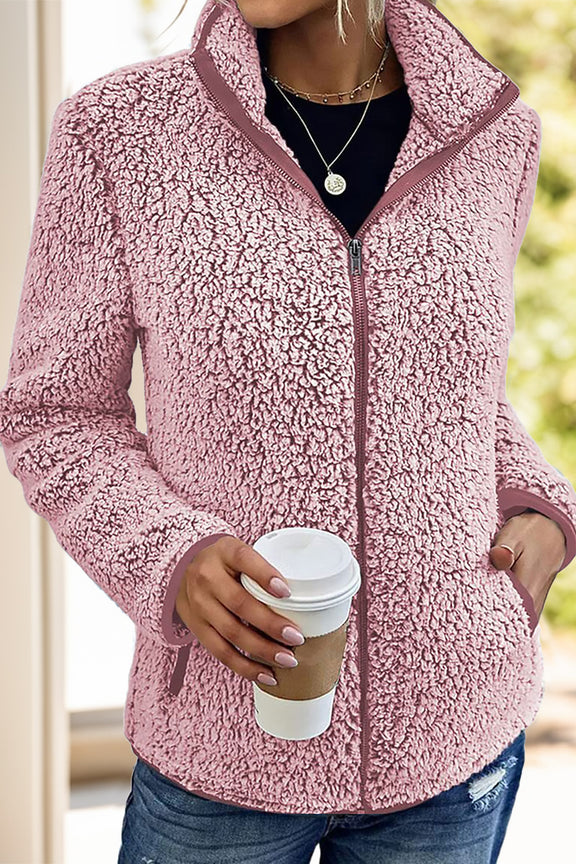 Pocketed Zip Up Turtleneck Jacket Dusty Pink