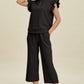 Double Take Full Size Texture Ruffle Short Sleeve Top and Wide Leg Pants Set