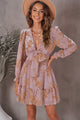 Floral Deep V Flounce Sleeve Mini Dress Light Mauve