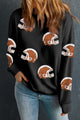 Sequin Round Neck Long Sleeve Sweatshirt Black