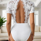 Perfee Cutout V-Neck Short Sleeve Lace Bodysuit