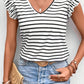 Tied Striped V-Neck Cap Sleeve T-Shirt