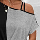 Contrast Asymmetrical Neck Short Sleeve T-Shirt