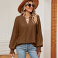 Notched Neck Flounce Sleeve Blouse