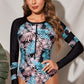 Botanical Print Zip Up Long Sleeve One-Piece Swimsuit