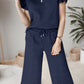 Ruffled Quarter Zip Top and Drawstring Pants Set