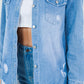 American Bazi Raw Hem Distressed Long Sleeve Denim Jacket