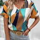 Printed V-Neck Short Sleeve Blouse