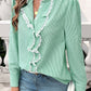 Devine Lace Detail Ruffled Round Neck Long Sleeve Shirt