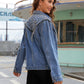 Studded Fringe Button Down Denim Jacket