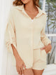 Button Up Long Sleeve Top and Shorts Set Pastel Yellow