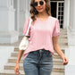 Eyelet Round Neck Short Sleeve Blouse