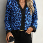 Leopard Notched Long Sleeve Blouse