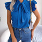 Tie  Neck Cap Sleeve Blouse