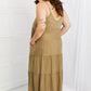 Zenana Full Size Spaghetti Strap Tiered Dress with Pockets in Khaki