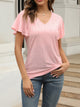 Eyelet V-Neck Short Sleeve Blouse Blush Pink
