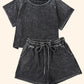 Heathered Round Neck Top and Shorts Lounge Set