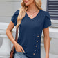 Decorative Button V-Neck Short Sleeve T-Shirt