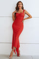 Ruched Sweetheart Neck Hem Detail Dress Red