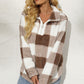 Shiny Plaid Half Zip Long Sleeve Sweatshirt